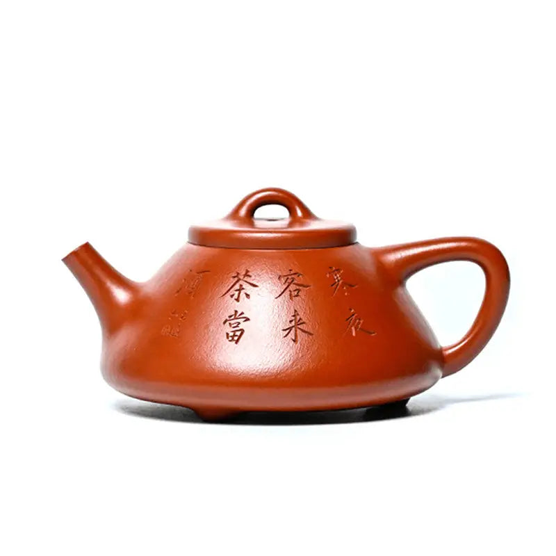 Red-brown Yixing teapot made from Zhuni clay for Gongfu tea brewing in Scholar’s Flame