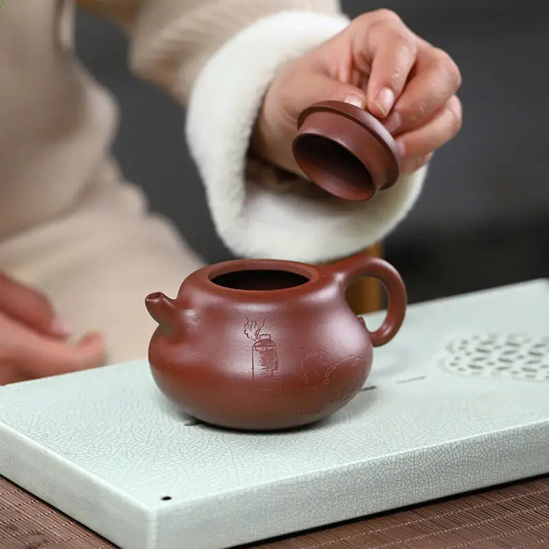 Brown clay yixing zisha teapot with lid for Scholar’s Rest handcrafted yixing collection