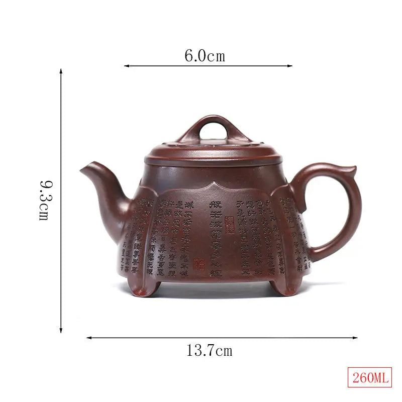 Brown ceramic Teapot from Scripture Serenity featuring Yixing Zisha and Heart Sutra design