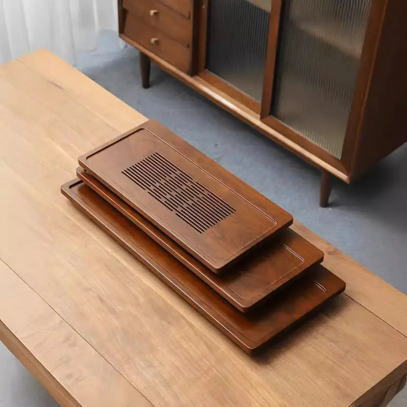 Stacked wooden tea trays for a serene flow bamboo tea tray experience