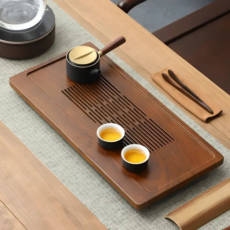 Serene Flow bamboo tea tray with tea set, eco-friendly wooden tea tray for relaxation