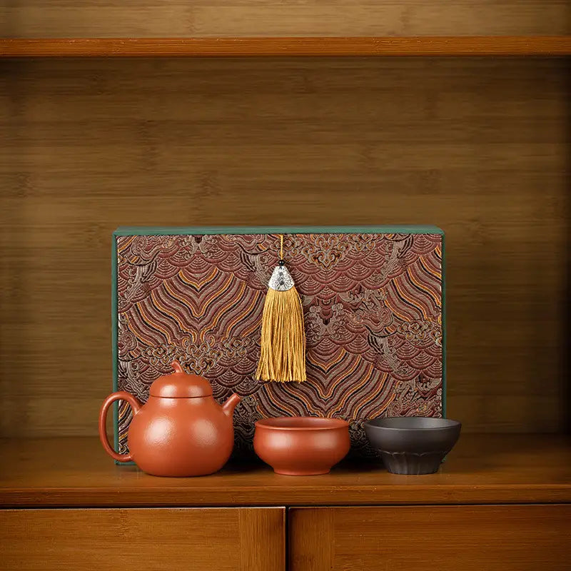 Serenity Glow Tea Set with decorative box made from Yixing Zisha clay arts
