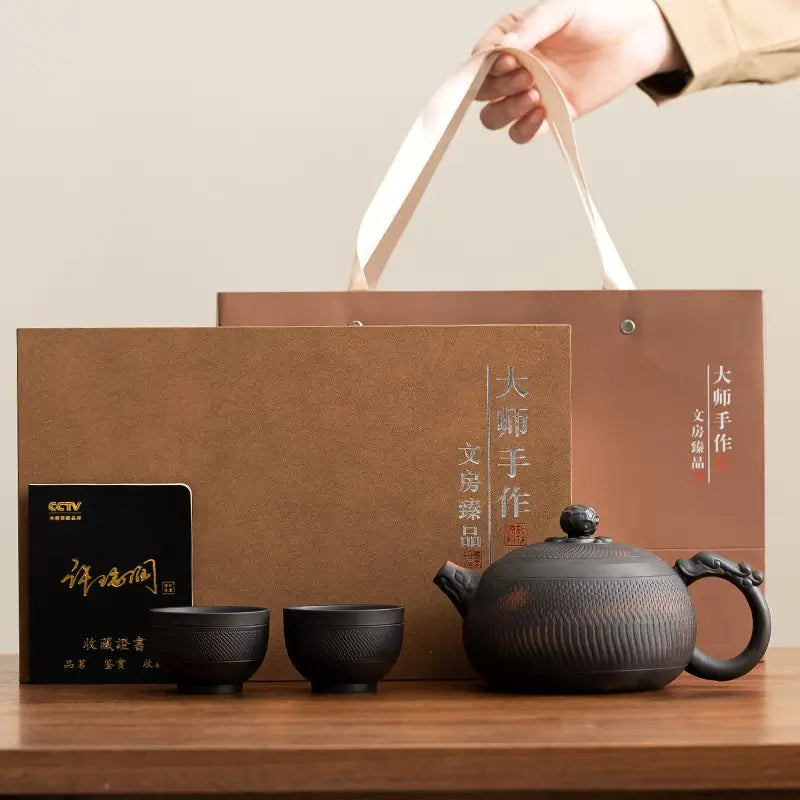 Shadow Lion Tea Set with Yixing Zisha teapot and elegant gift packaging