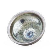 Shiny Jian Zhan glazed ceramic bowl with crackle pattern and reflective glaze