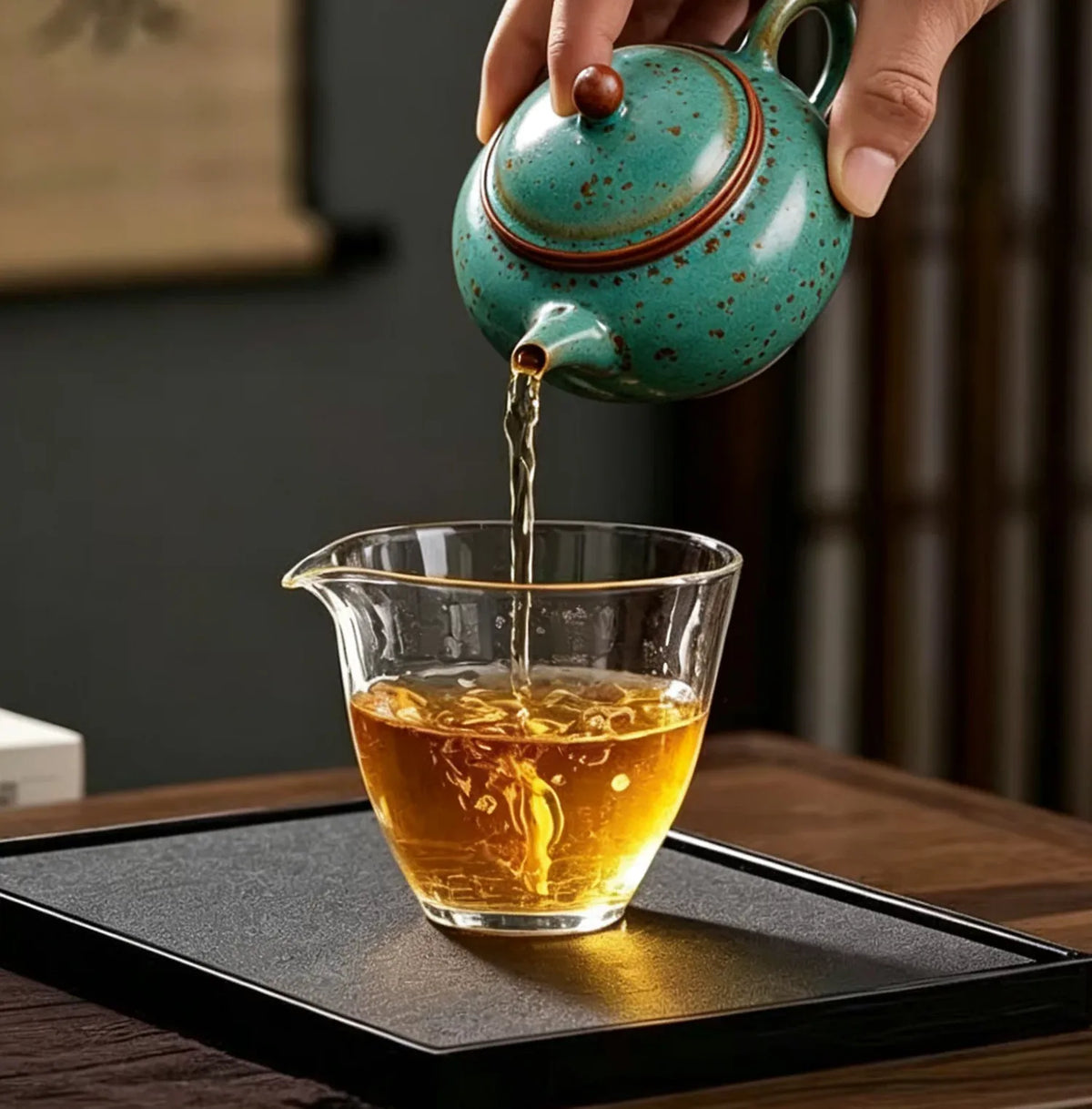 Shuiping Jun Glaze Teapot — profile view
