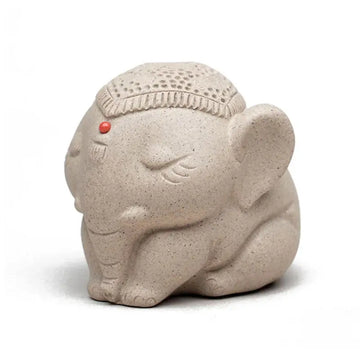 Stone elephant figurine with closed eyes for silent dharma, elephant tea pet in Yixing Zisha