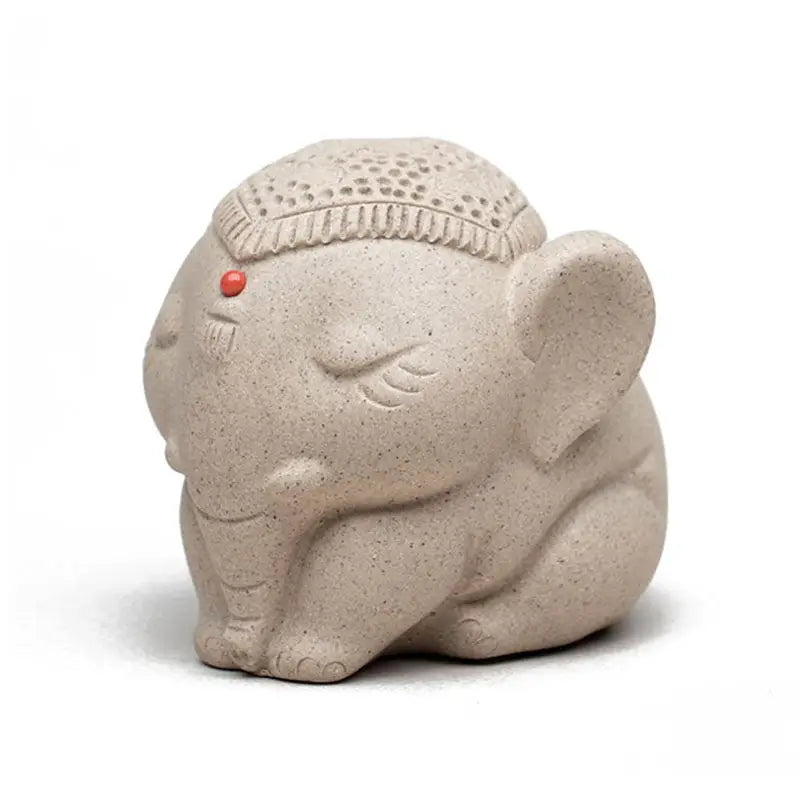 Stone elephant figurine with closed eyes for silent dharma, elephant tea pet in Yixing Zisha