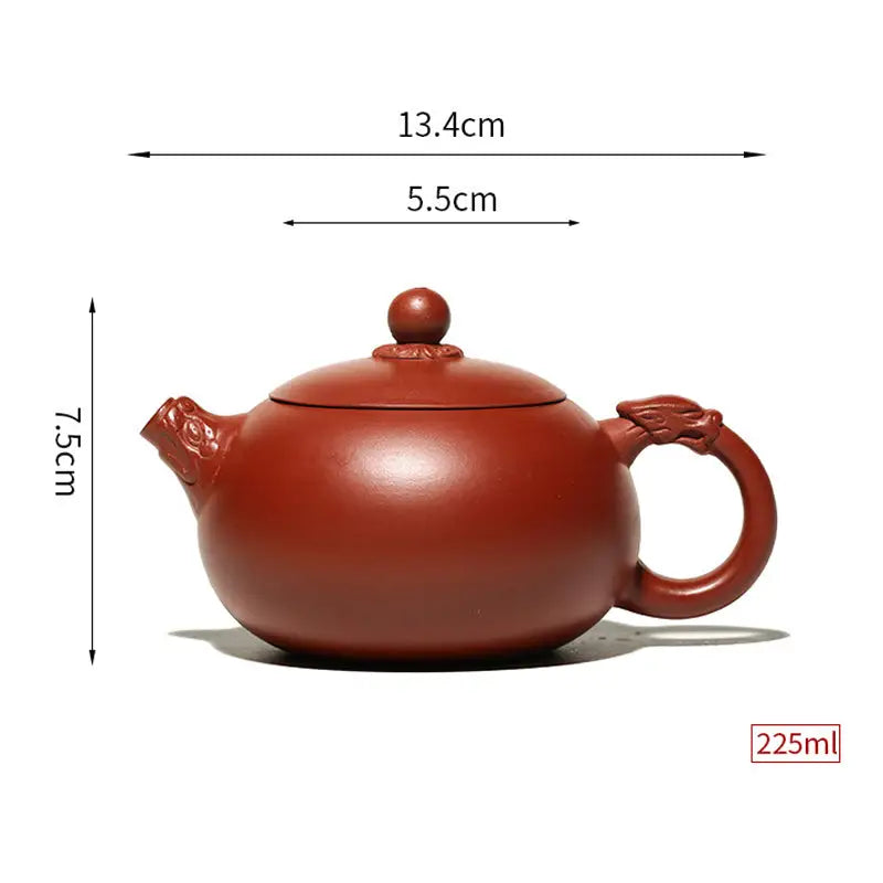 Reddish-brown Yixing Zisha Teapot Silent Sentinel with Dragon Handle and Spout