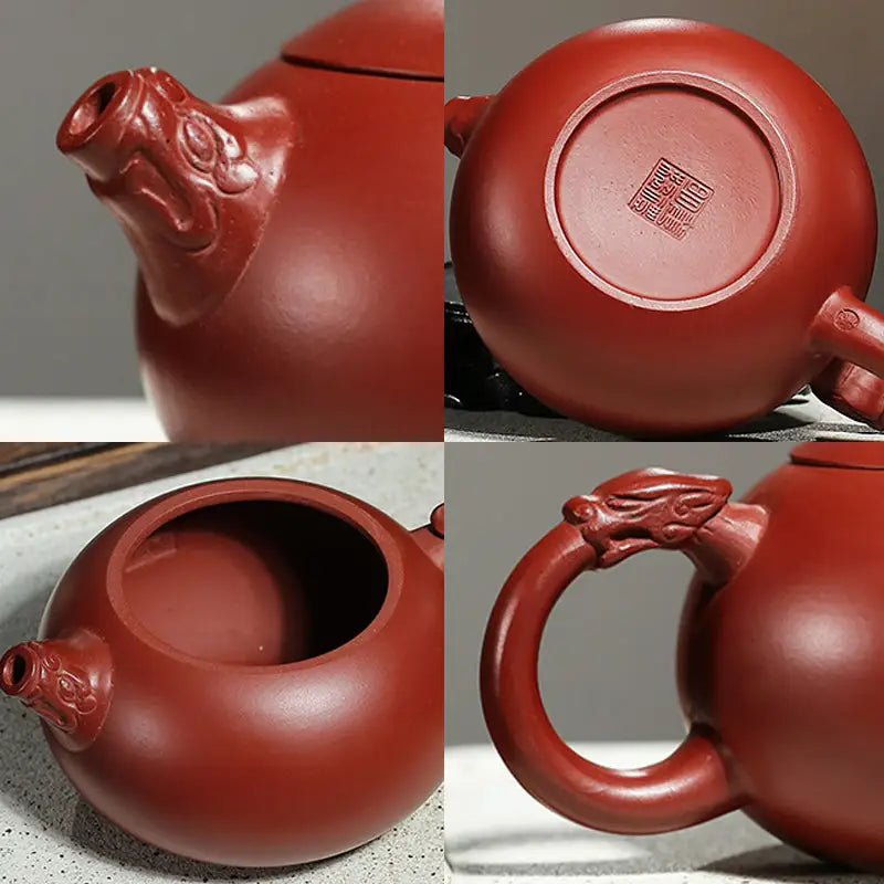 Reddish-brown Yixing Zisha teapot Silent Sentinel with dragon-shaped spout and handle