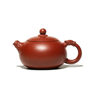Reddish-brown Yixing Zisha teapot Silent Sentinel with dragon handle, authentic purple ceramic