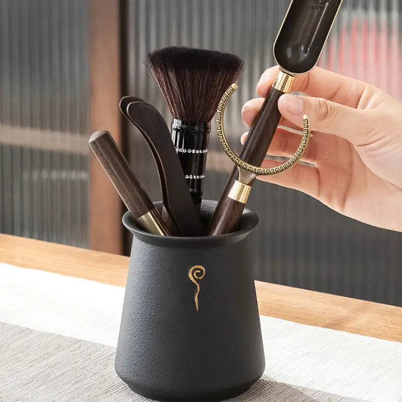Black ceramic tea tool holder from Six Gentlemen Tea Set for Gongfu Tea Ceremony