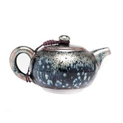 Glazed ceramic Smoke Teapot with decorative knot in tenmoku glaze for gongfu tea brewing