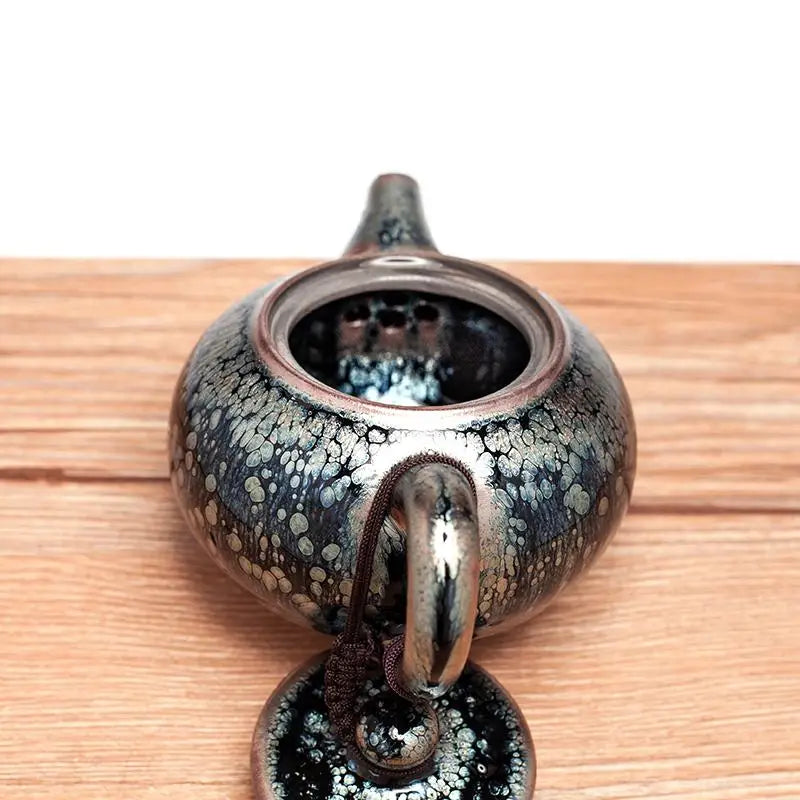 Handcrafted Tenmoku Glaze Smoke Teapot for Gongfu Tea from Jianyang