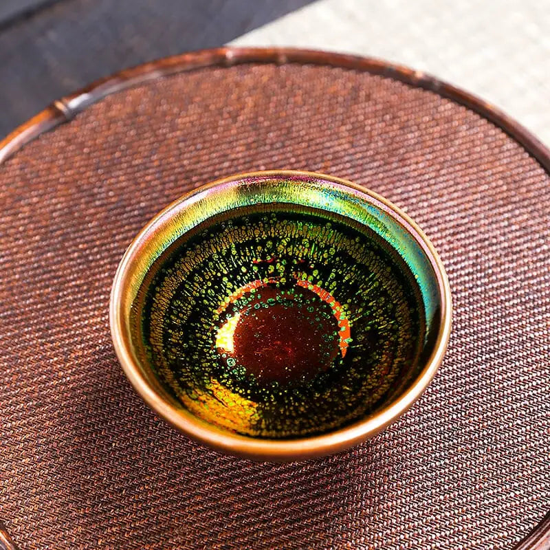 Iridescent glazed Jian Zhan tea cup from Splash, perfect for Gongfu tea brewing