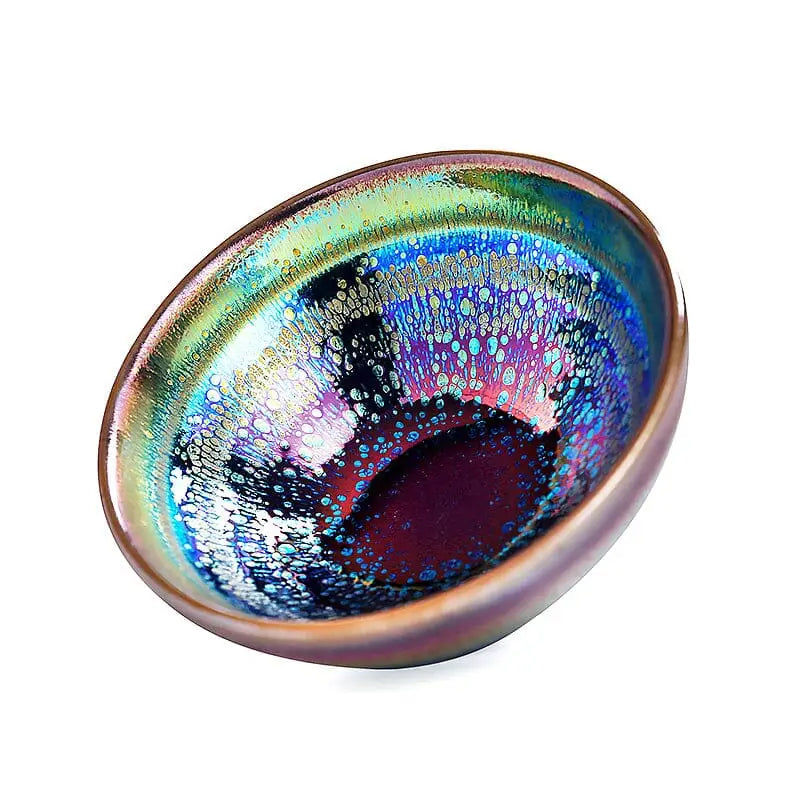 Iridescent ceramic bowl from Splash, ideal for Gongfu tea and Jian Zhan tea cups