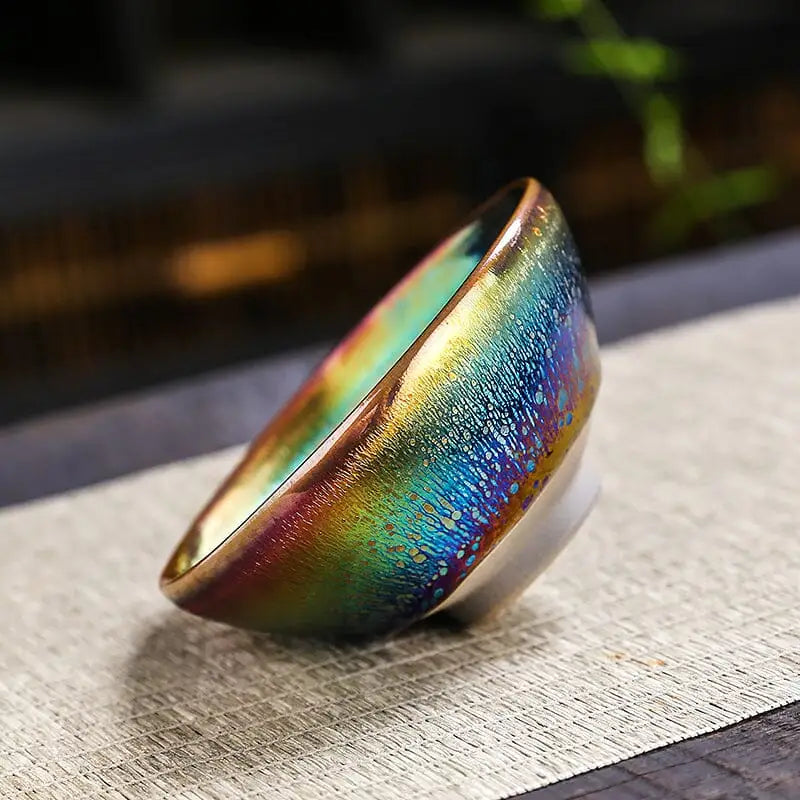 Iridescent ceramic bowl from Splash, ideal for Jian Zhan tea cups and Gongfu tea brewing