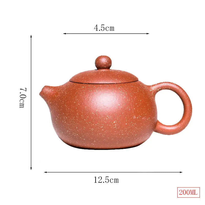 Brown Stardust Harmony Teapot made of Yixing Zisha Clay showcasing dimensions for authentic Gongfu tea
