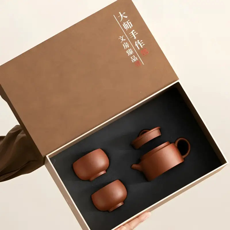 Brown Yixing Zisha Tea Set in a box for Stillness Tea Set product display