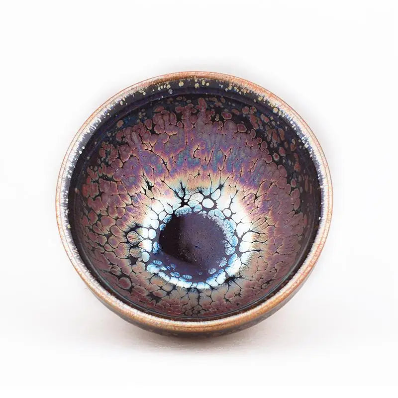 Iridescent glazed ceramic bowl with rainbow glaze, ideal for jian zhan and gongfu tea brewing