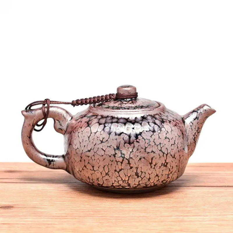 Ceramic Succulent Teapot with crackled glaze showcasing Jian Zhan and Jianyang Tenmoku tenmoku teaware