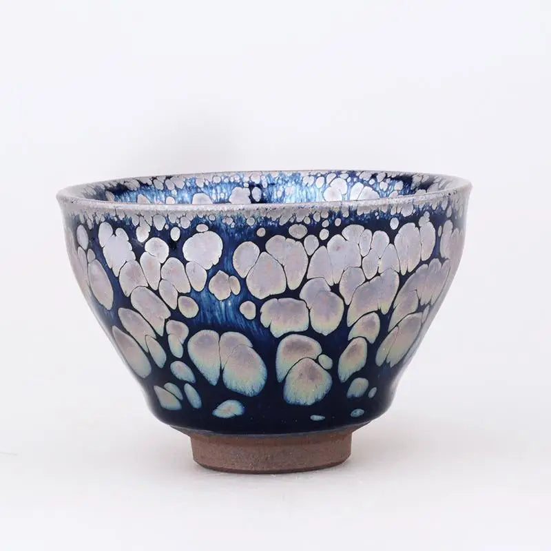 Blue and white glazed ceramic bowl from the Sunrise handcrafted jian zhan collection