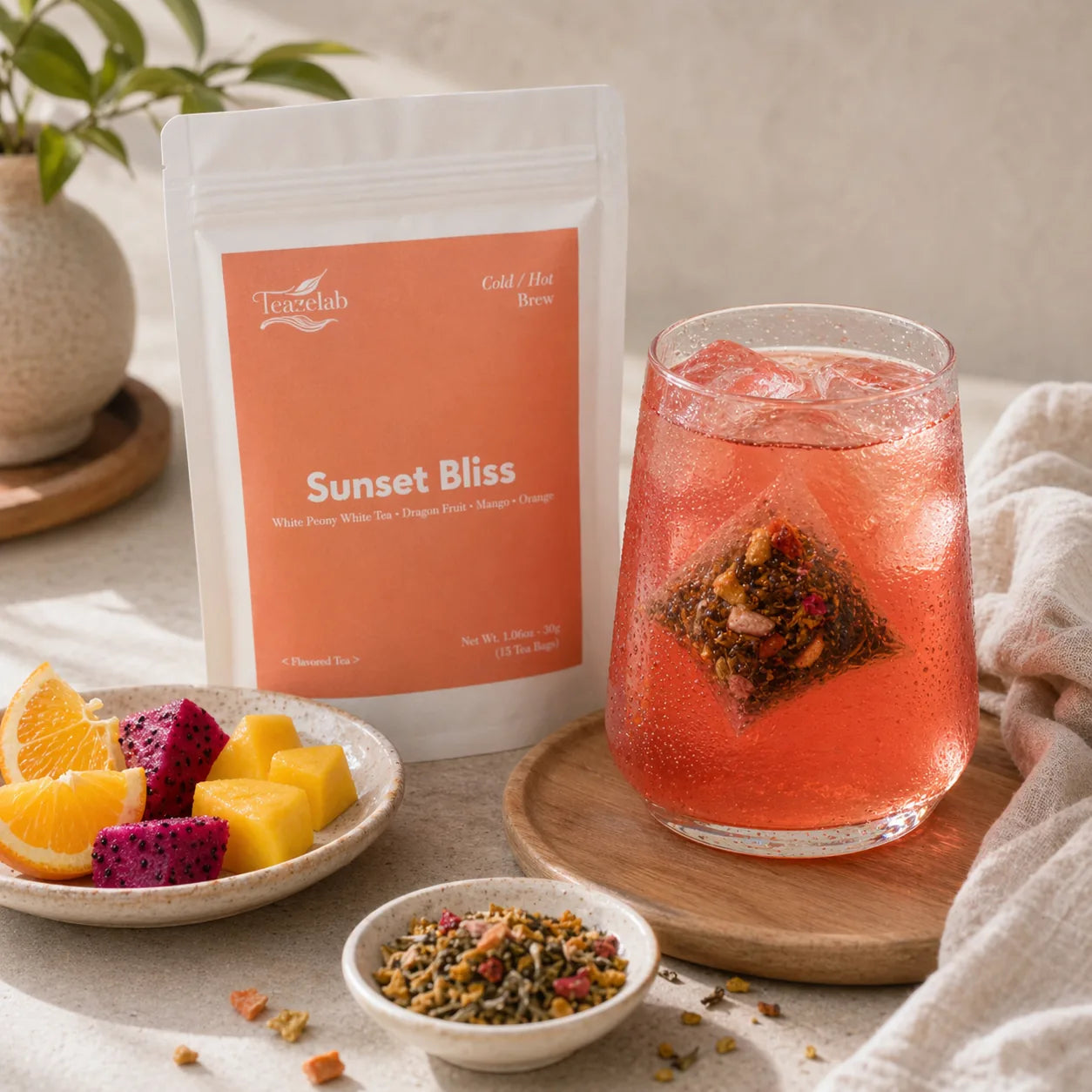 Teazelab Sunset Bliss Cold Brew Tea brand lifestyle