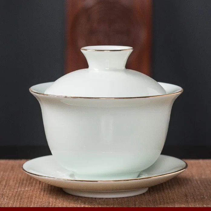 Sweet-White or Plum-Green Gaiwan – Plum Green with Gold Rim