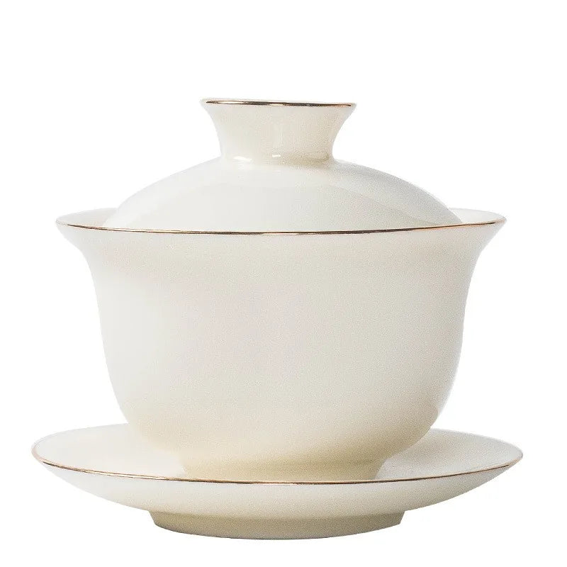 Plain sweet-white porcelain gaiwan with lid and saucer – photo 5