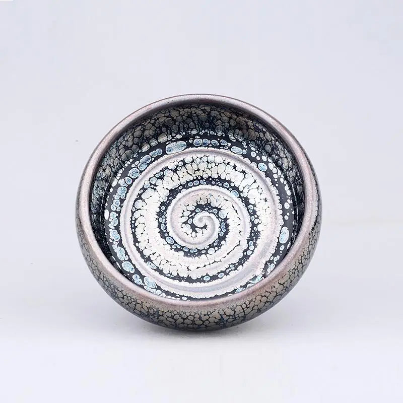 Ceramic bowl with spiral crackle glaze and swirl Jian Zhan design for gongfu tea