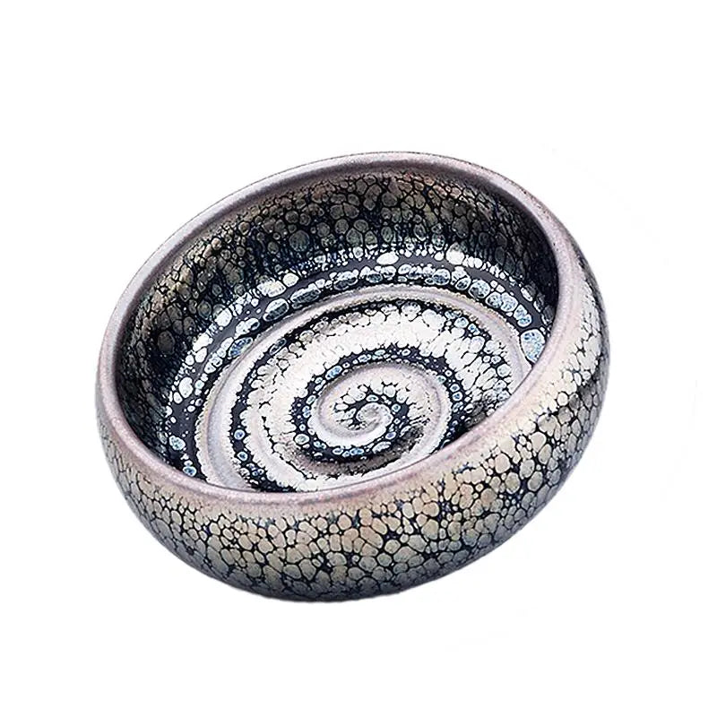 Decorative ceramic bowl with spiral crackle glaze for Gongfu tea by Swirl Jian Zhan