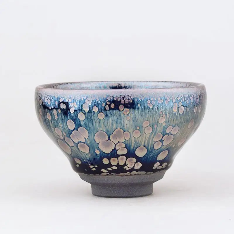 Blue ceramic bowl with white spots from Tears, a deep blue Jian Zhan inspired teacup