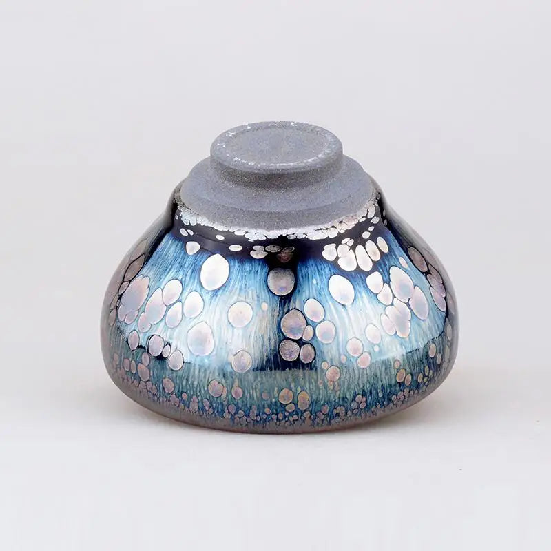 Blue and silver speckled ceramic pot from Tears Jian Zhan, ideal as a silver oil-spot teacup