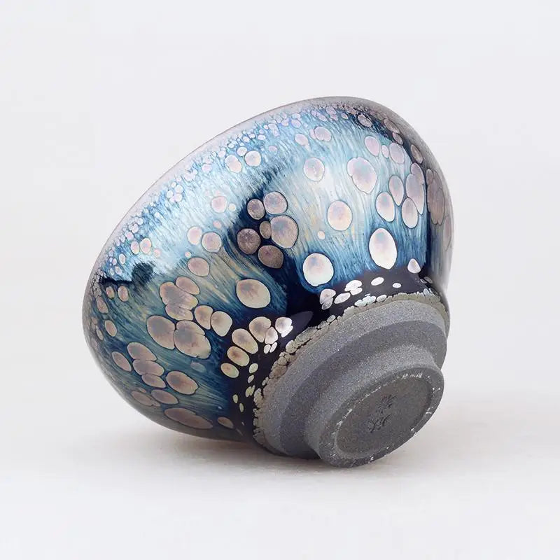 Blue and silver glazed ceramic bowl from Tears featuring deep blue Jian Zhan style