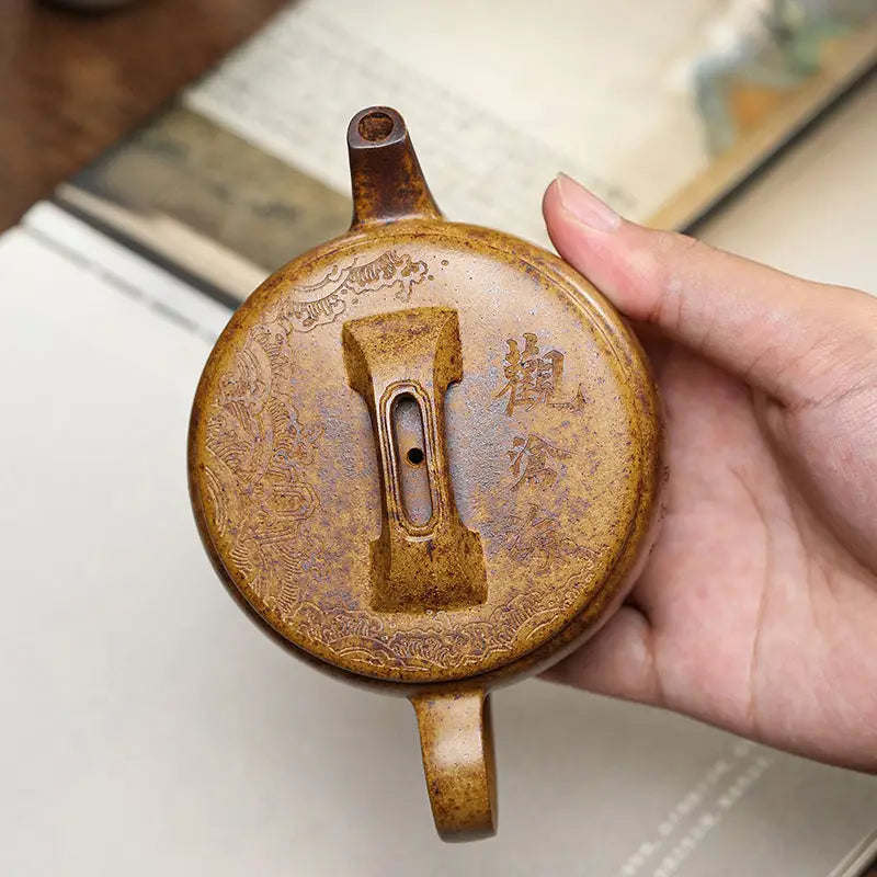 Brown ceramic teapot lid with handle for Temple Ridge Yixing Duanni teapot