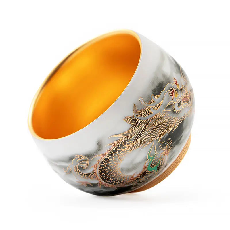White and gold dragon bowl from The Dragon, perfect for Chinese dragon porcelain tea