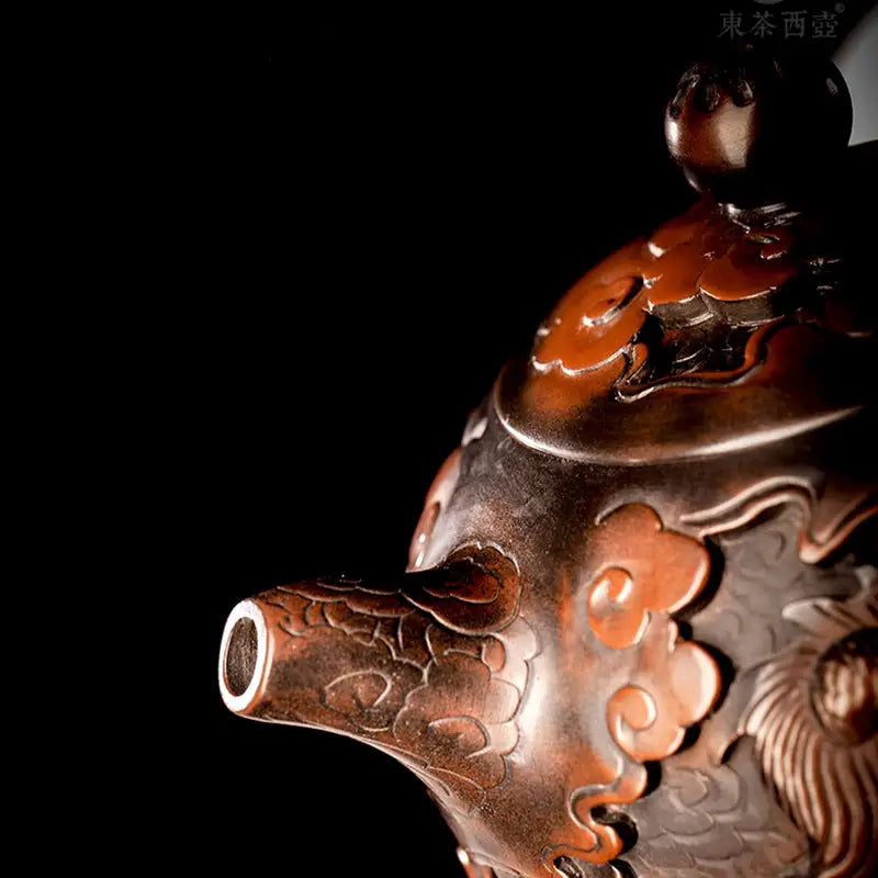 Ornate bronze Zitao teapot from The Dragon featuring jianshui purple details