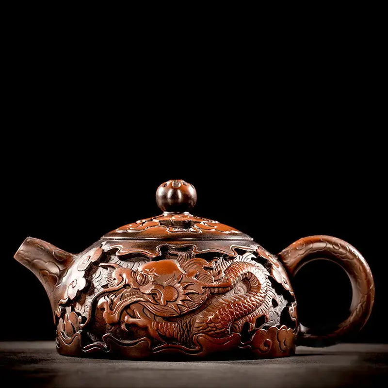 Ornate bronze dragon teapot from The Dragon showcasing Jianshui Zitao craftsmanship