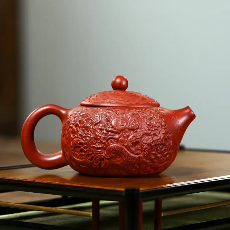 Yixing Zisha clay Red clay teapot with intricate dragon relief, Imperial Roar collection