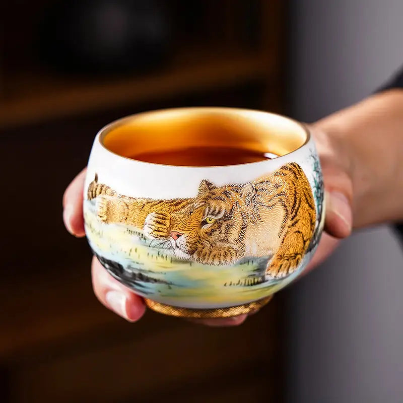 Tiger-themed ceramic teacup from The Tiger perfect for gongfu tea and tea sets