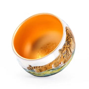 Tiger-themed decorative bowl with golden interior for Gongfu tea, teapots, and tea sets
