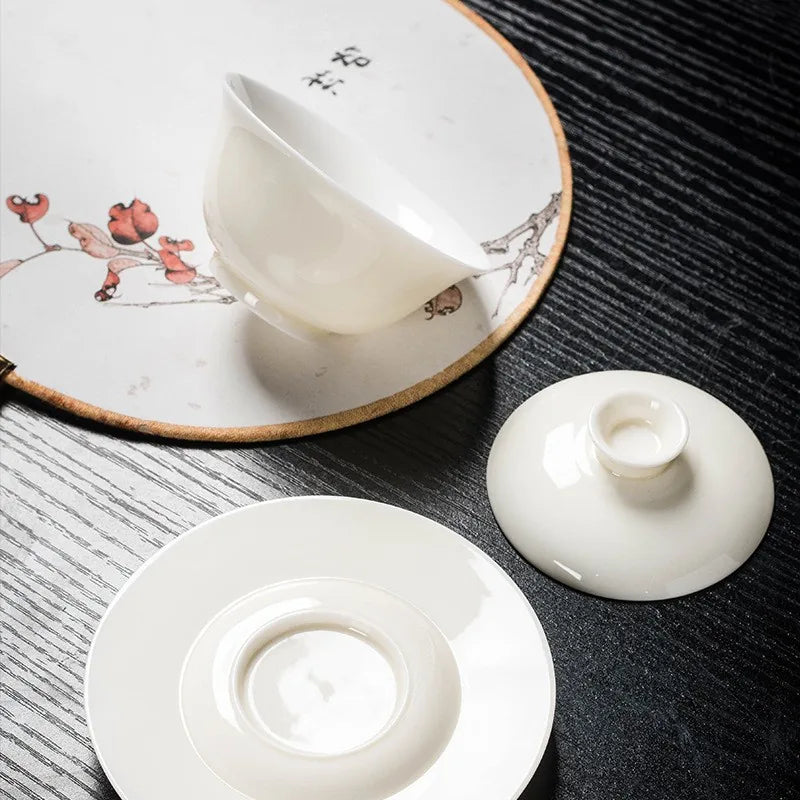 Thin-walled sweet-white porcelain gaiwan with lid and saucer – photo 4