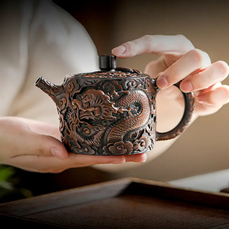Ornate three-dimensional dragon-themed Jianshui Zitao teapot from the Three-Dimensional Dragon collection