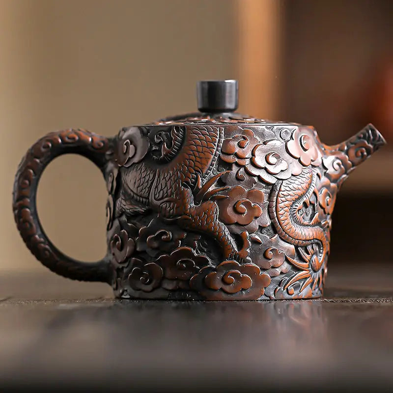 Ornate three-dimensional dragon-themed Jianshui Zitao teapot in the Three-Dimensional Dragon collection