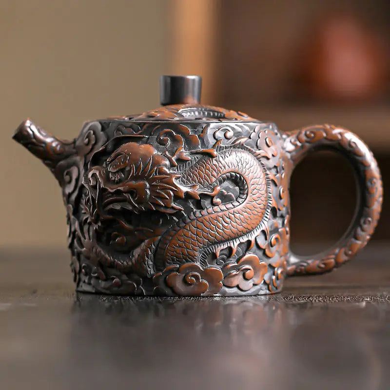 Ornate three-dimensional dragon-themed Jianshui Zitao teapot in the Three-Dimensional Dragon series