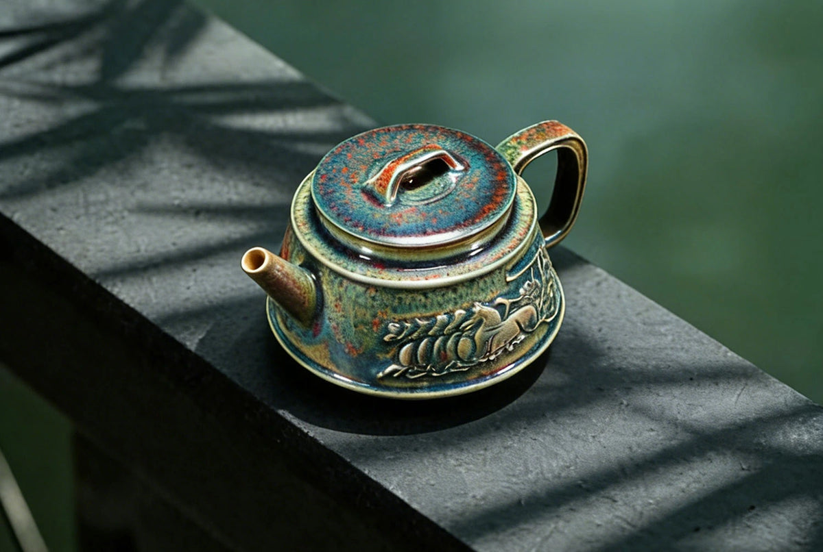 Tianyu Relief Teapot — glazed ceramic teapot