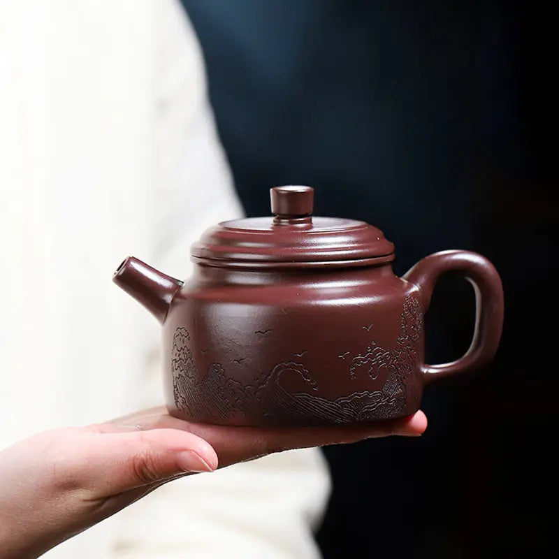 Maroon Tidal Horizon Yixing Zisha ceramic teapot for traditional tea brewing