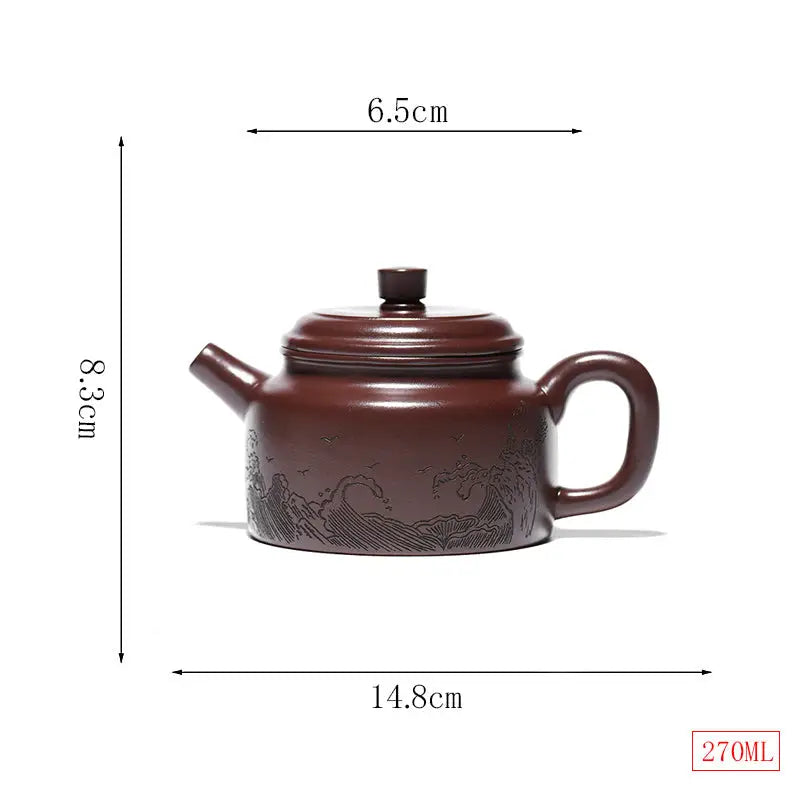 Brown Ceramic Tidal Horizon Yixing Zisha Teapot with Wave Design