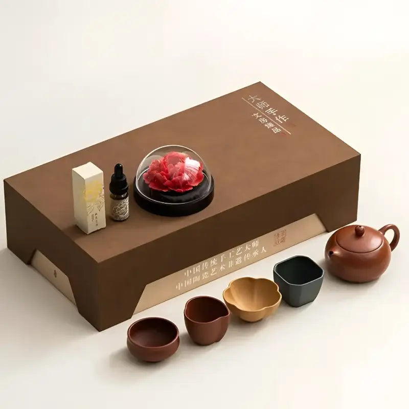 Tranquil Bloom Tea Set with Yixing Zisha Teapot in gift box for elegant gifting