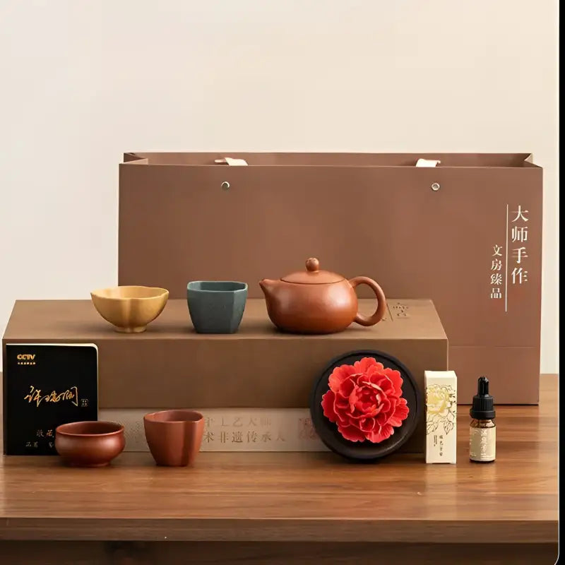 Tranquil Bloom Tea Set with Zisha Yixing Zisha Teapot and matching cups
