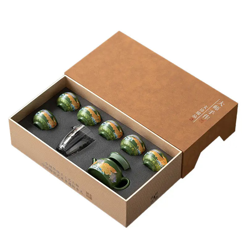 Tranquil Fir Tea Set in a box with Zisha clay and Yixing Zisha craftsmanship